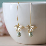 1 Pair Flower orchid imitation green pearl crochet hook dangling female fashion bohemian style gold dangle piercing jewelry