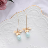 1 Pair Flower orchid imitation green pearl crochet hook dangling female fashion bohemian style gold dangle piercing jewelry