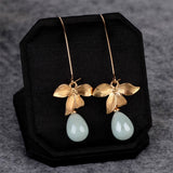 1 Pair Flower orchid imitation green pearl crochet hook dangling female fashion bohemian style gold dangle piercing jewelry