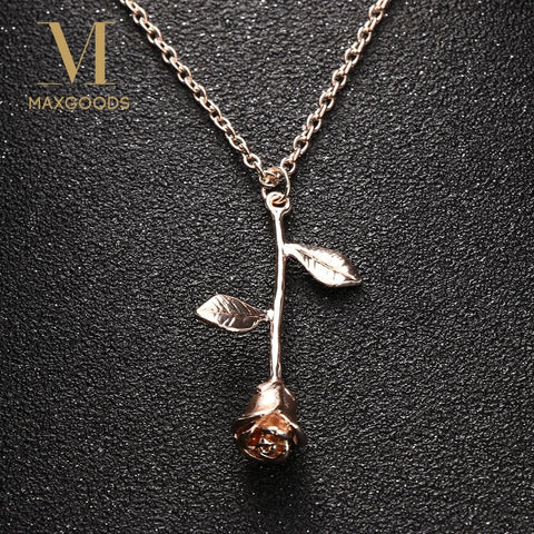 1 Pcs Delicate Rose Flower Pendant Necklace Charm Gold Silver Beauty Rose Jewelry Necklace For Women Girls