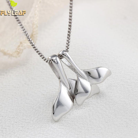 100% 925 Sterling Silver Double Whale Tail Necklaces & Pendants For Women Flyleaf Creative Lady Fashion Jewelry
