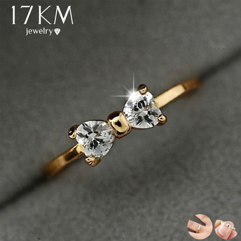 17KM Fashion Austria Crystal Rings Gold Color Finger Bow Ring Wedding Engagement Cubic Zirconia Rings For Women Wholesale New