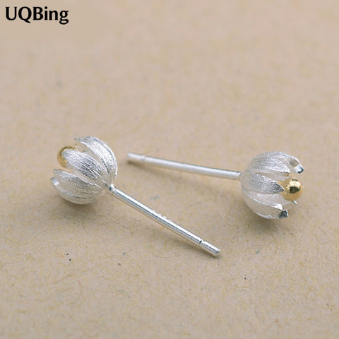 2016 New Fashion 925 Sterling Silver Lotus Flower Stud Earrings For Women Jewelry Free Shipping Brincos