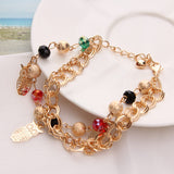 2018 Gold Color Multilayer Beaded Pendant Bracelets and Bangles Fashion Women Heart Butterfly Charm Bracelet Jewelry Accessories