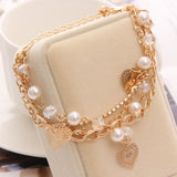 2018 Gold Color Multilayer Beaded Pendant Bracelets and Bangles Fashion Women Heart Butterfly Charm Bracelet Jewelry Accessories