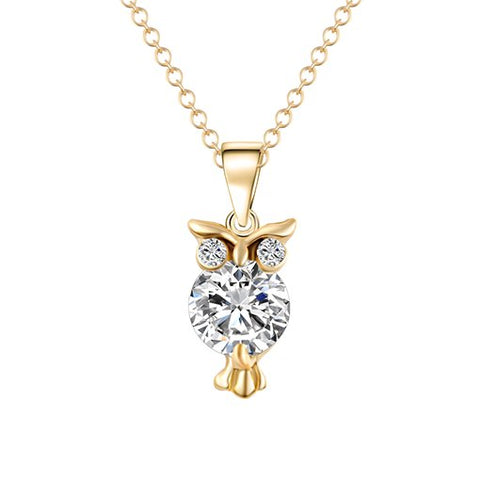 Alloy Crystal Zircon Pendants Owl Necklace