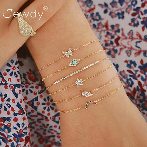 6 Pcs/Set Bohemian Rainbow Butterfly Flower Tiny Charm Bracelets Bangles for Women Fashion Gold Color Strand Bracelet Jewelry