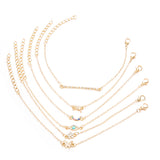 6 Pcs/Set Bohemian Rainbow Butterfly Flower Tiny Charm Bracelets Bangles for Women Fashion Gold Color Strand Bracelet Jewelry