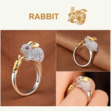 925 Silver Crystal Lovely Dog Pig Rabbit Monkey Shape Inlaid Animal Rings Women Girl Opening Ring Wedding Party Jewelry