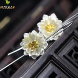 925 Sterling Silver Flower Earings Elegant Lotus long Drop Earring For Women Fashion Brincos Grandes Fine Jewelry pendientes