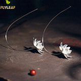 925 Sterling Silver Flower Earings Elegant Lotus long Drop Earring For Women Fashion Brincos Grandes Fine Jewelry pendientes