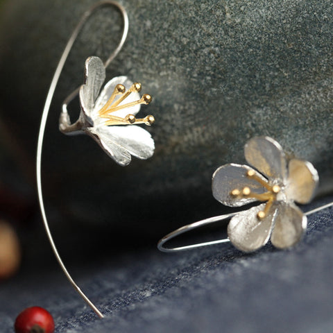 925 Sterling Silver Lady Flower Tassel Earrings