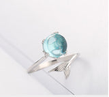 925 Sterling Silver Open Blue Crystal Mermaid Bubble Rings for Women Girls Gift Statement Jewelry Adjustable Size Finger Ring