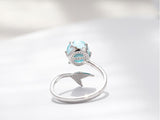 925 Sterling Silver Open Blue Crystal Mermaid Bubble Rings for Women Girls Gift Statement Jewelry Adjustable Size Finger Ring