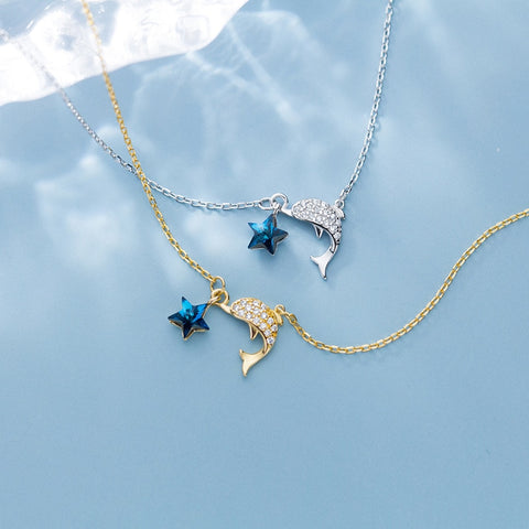 925 sterling silver necklace clever dolphin set auger collarbone chain necklace stars Necklace for Women Elegant Jewelry Gift