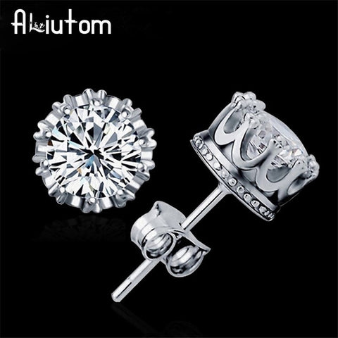 ALIUTOM 925 Sterling Sliver Fashion Jewelry 8MM Round 2 Carat Cubic Zirconia Silver Stud Earrings for Women