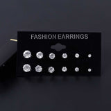 ALIUTOM Fashion 6 Pair/ set Punk Zircon Crystal Stud Earrings Set For Women Round Flower Gothic Design Brincos Jewelry Bijoux