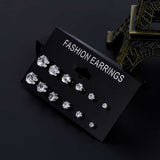 ALIUTOM Fashion 6 Pair/ set Punk Zircon Crystal Stud Earrings Set For Women Round Flower Gothic Design Brincos Jewelry Bijoux