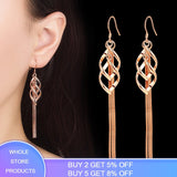 ANENJERY 925 Sterling Silver Earrings Long Tassel Twisted Drop Earrings For Women oorbellen Trendy Jewelry S-E872