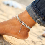 AOMU Minimalism Multilayer Silver Anklets Women Ankle Bracelets Female Halhal Foot Chain Blue Beads Charm Beach Sandal Barefoot