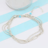 AOMU Minimalism Multilayer Silver Anklets Women Ankle Bracelets Female Halhal Foot Chain Blue Beads Charm Beach Sandal Barefoot