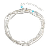 AOMU Minimalism Multilayer Silver Anklets Women Ankle Bracelets Female Halhal Foot Chain Blue Beads Charm Beach Sandal Barefoot