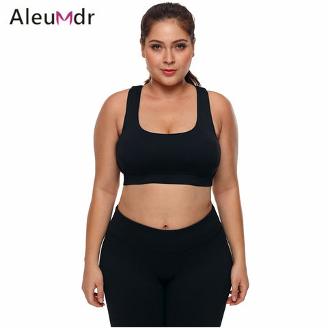 Aleumdr Active Wear Women Gym High Stretch Sport Bra Black Plus Size Racerback U-shaped Neck Running Yoga Tops Fitness LC26040