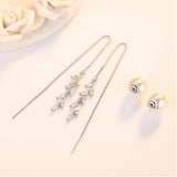 Anenjery New Fashion 925 Sterling Silver Zircon Flower Leaves Box Chain Long Tassel Ear Line Luxury Pearl Drop Earrings S-E282