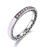 BAMOER 100% 925 Sterling Silver Radiant Hearts Light Pink Enamel & Clear CZ Finger Ring Women Mother Gift Jewelry PA7603