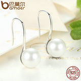 BAMOER 925 Sterling Silver Elegant Round Pure Love Pearl Drop Earrings for Women Fine Jewelry Alibaba Express Brincos SCE037