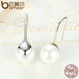 BAMOER 925 Sterling Silver Elegant Round Pure Love Pearl Drop Earrings for Women Fine Jewelry Alibaba Express Brincos SCE037