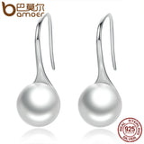 BAMOER 925 Sterling Silver Elegant Round Pure Love Pearl Drop Earrings for Women Fine Jewelry Alibaba Express Brincos SCE037