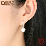 BAMOER 925 Sterling Silver Elegant Round Pure Love Pearl Drop Earrings for Women Fine Jewelry Alibaba Express Brincos SCE037