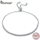 BAMOER Featured Brand DEALS 925 Sterling Silver Sparkling Strand Bracelet Women Link Tennis Bracelet Silver Jewelry SCB029