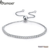 BAMOER Featured Brand DEALS 925 Sterling Silver Sparkling Strand Bracelet Women Link Tennis Bracelet Silver Jewelry SCB029