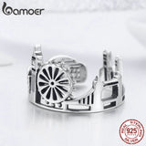 BAMOER High Quality 925 Sterling Silver London City Finger Ring British Building Rings for Women Cocktail Wedding Jewelry SCR474