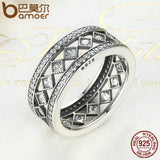BAMOER Hot Sale 925 Sterling Silver Square Vintage Fascination, Clear CZ Big Ring For Women Luxury Fashion Jewelry S925 PA7601