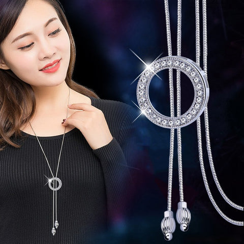 BYSPT Shiny Crystal Circle Silver Color Women's Pendant Necklaces Jewelry Pendant Long Necklace Women Chain Fashion Jewelry