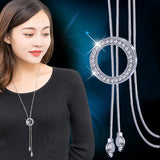 BYSPT Shiny Crystal Circle Silver Color Women's Pendant Necklaces Jewelry Pendant Long Necklace Women Chain Fashion Jewelry