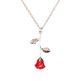 Bijoux Red Rose Flower Pendant Necklace Statement Necklace Women Choker Rose Gold Color FlowerBoho Charm Jewelry Nice Gifts