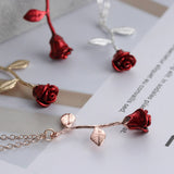 Bijoux Red Rose Flower Pendant Necklace Statement Necklace Women Choker Rose Gold Color FlowerBoho Charm Jewelry Nice Gifts
