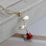 Bijoux Red Rose Flower Pendant Necklace Statement Necklace Women Choker Rose Gold Color FlowerBoho Charm Jewelry Nice Gifts