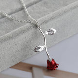 Bijoux Red Rose Flower Pendant Necklace Statement Necklace Women Choker Rose Gold Color FlowerBoho Charm Jewelry Nice Gifts