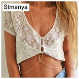 Body Jewelry Chain - Simple Sexy Gold Silver Beach Bikini Multilayer Circle Body Back Chain Necklace Rihanna Women Jewelry D1006