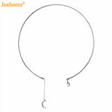 Bohemia Rhinestone Full Zircon Moon Pendants Collar Necklaces for Women Elegant Gold Silver Color Crystal Circle Choker Necklace