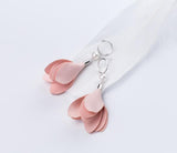 Bohi 1pair 100% Real. 925 Sterling Silver Fine Jewelry Pink Cloth Flower Long earrings GTLE1725