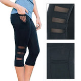 Calf-length Pants Capri Pant Sport leggings Women Fitness Yoga Gym High Waist Legging Girl Black Mesh 3/4 Yoga Pants women