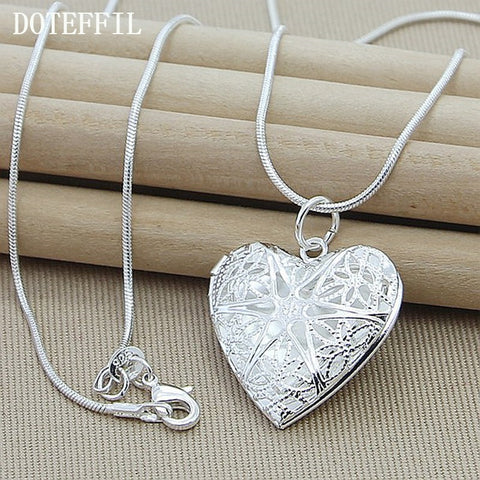 Christmas Gift 925 Silver Color Photo Frame Pendant Necklace Woman Charm / Classic Statement Necklace Fine Jewelry Wholesale