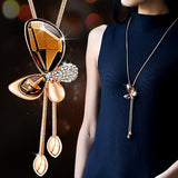 Classic Bijoux Crystal Butterfly Tassel Pendant Necklace