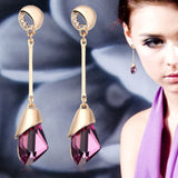 Classic Elegant Long Earrings For Women Fashion Geometric Crystal Gold Color Water Drop Earring Brincos Bijoux Jewelry